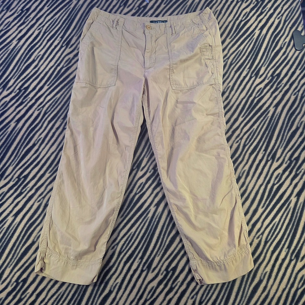 Lauren Ralph Lauren Khaki Utility Crop Pants Tan Straight Leg Size 10